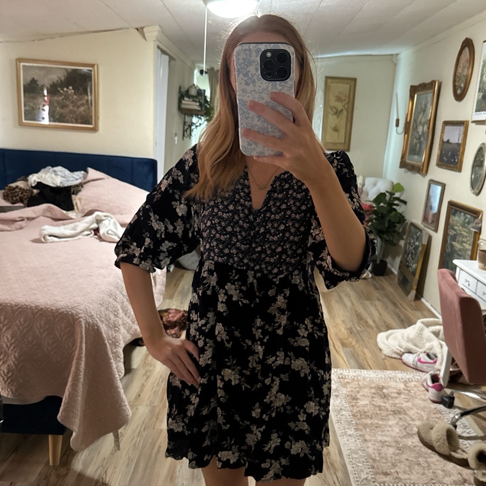 Umgee Black and White Floral Mini Dress